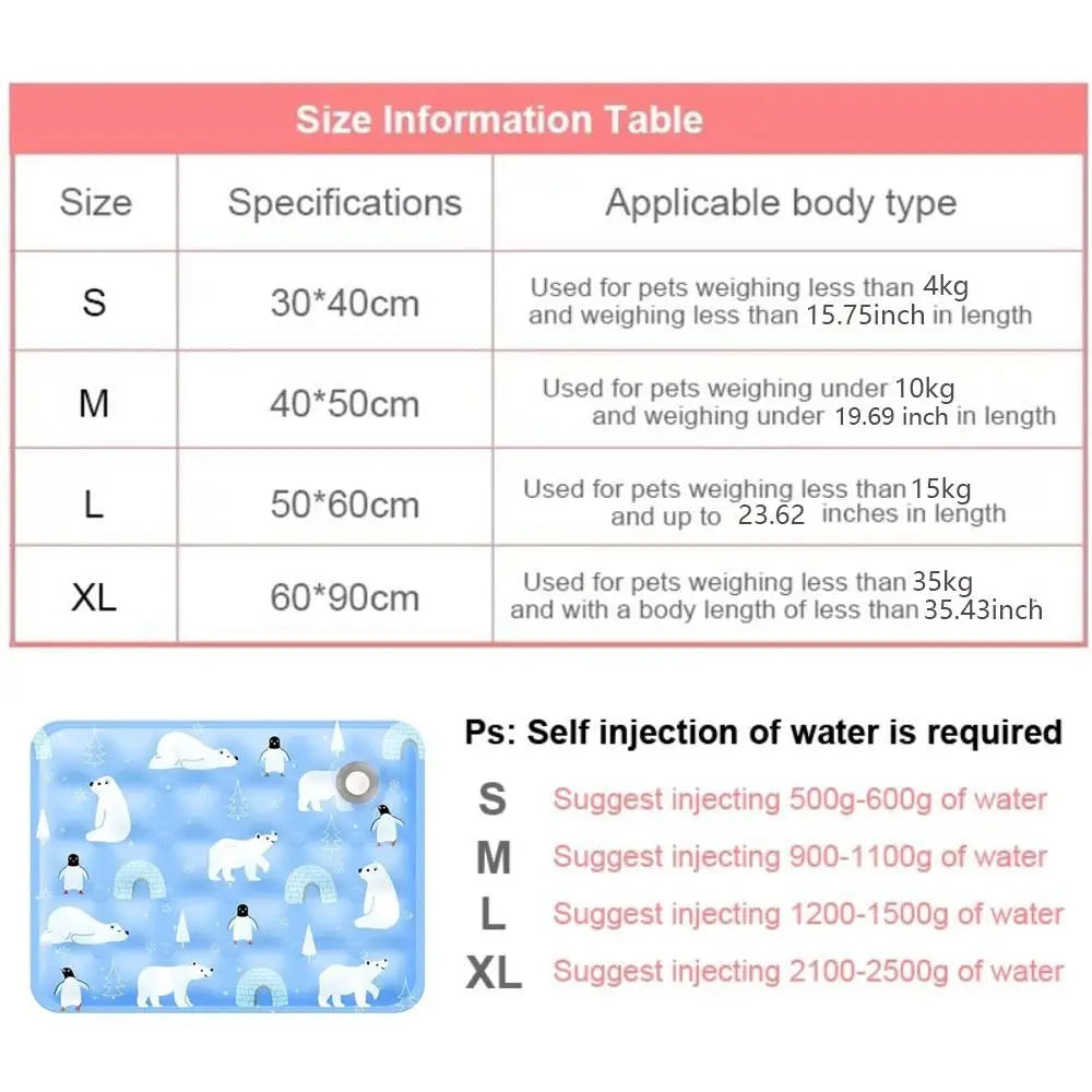 Cool Pet Cooling Mat Self Added Water Ice Gel